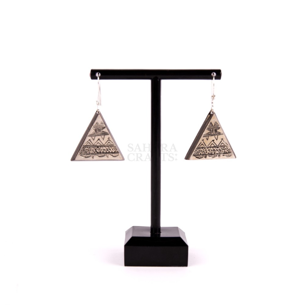 Tuareg Earrings Triangular Shape Ethnic Tribal Handmade Artisan Engraved Silver