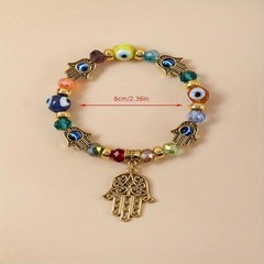 Blue Evil Eye Beaded Stretch Bracelet Fatima Palm Charm Chakra Karma Positive