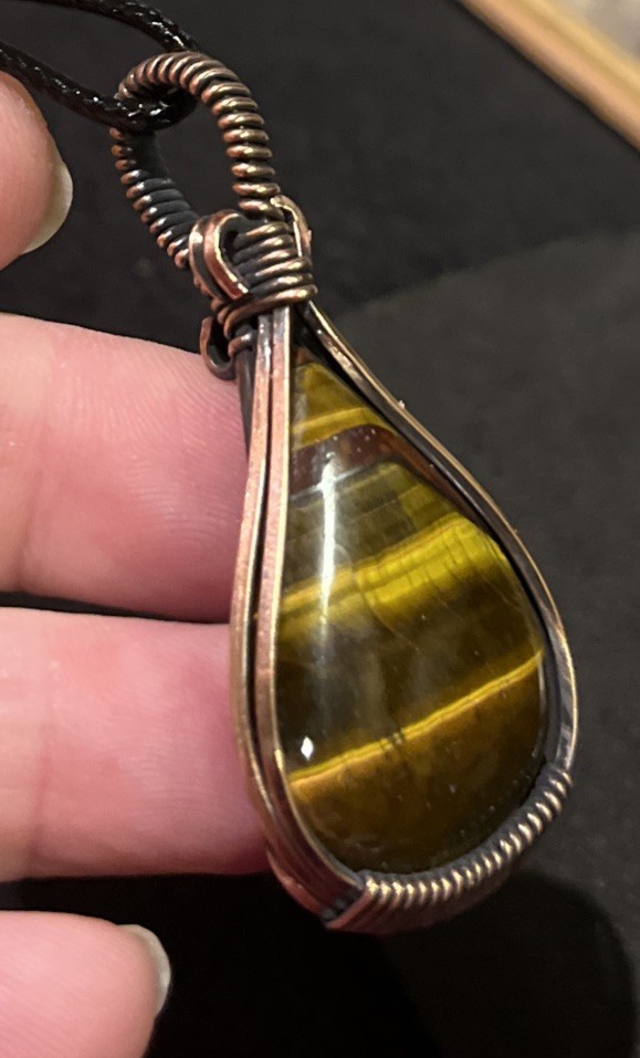 Tiger’s Eye ~ Handmade copper wire wrapped pendant 10f