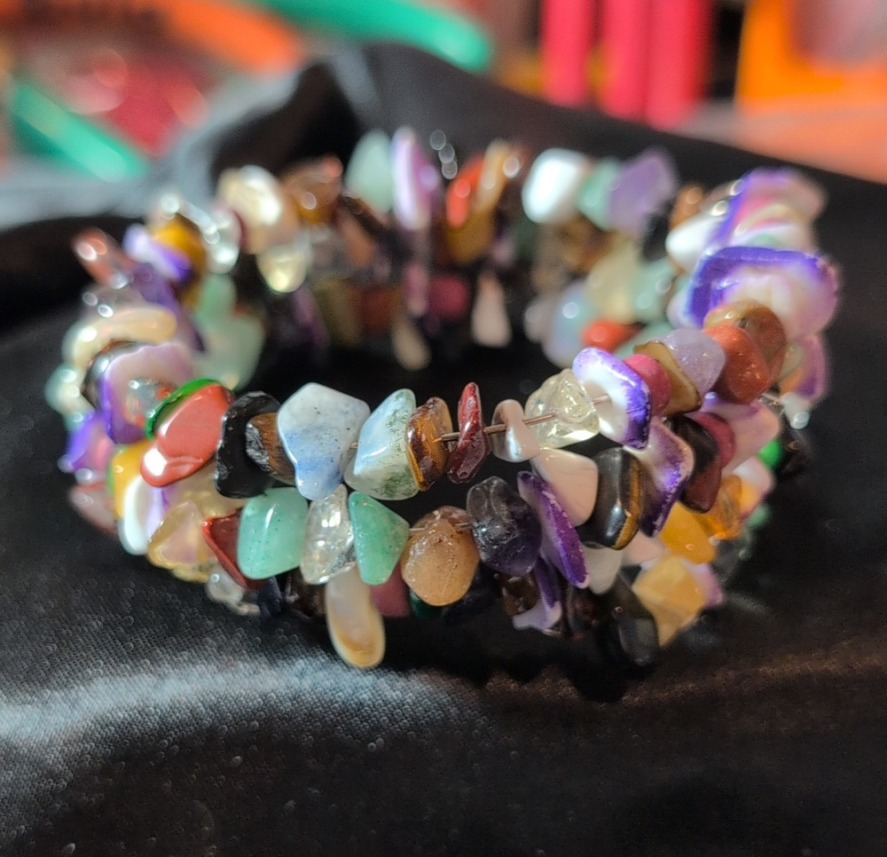 Multicolor Assorted Gemstone Chip Beaded On Memory Wire #683
