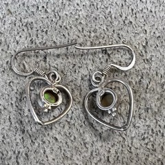 Artisan Made Ethiopian Opal Heart Shape Sterling Silver Dangle Drop Earrings