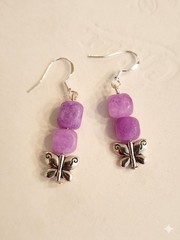 Purple Jade Butterfly Earrings With 14k Silver Plated Hooks