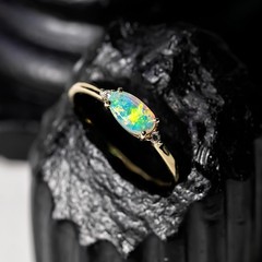 Unique Pattern Mexican Egg Fire Opal Engagement Wedding Ring 18K Yellow Gold