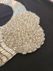 Handmade white beaded collar bib necklace