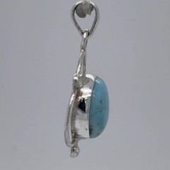 Round Blue LARIMAR Pendant – 925 STERLING SILVER Natural Genuine Gemstone #932e