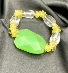 Artisan Stretch Bracelet Chunky Green Chalcedony, Citrine, and Crystal Stones