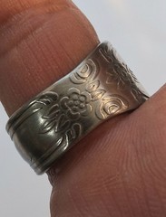 Handmade Brushed Stainless Steel Spoon Ring Floral Deco Design Size 10