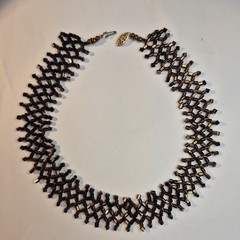Betsey-Rose Weiss Handwoven Bronze Glass Bead Collar Necklace 15″ New Orleans
