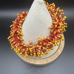 Statement Seed Bead Fringe Bracelet Fiery Red Orange Yellow Magnetic Clasp Fun