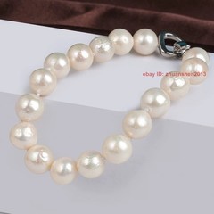 Natural 10-11mm South Sea White Baroque Edison Pearl Beads Bracelet 7.5-8 inch