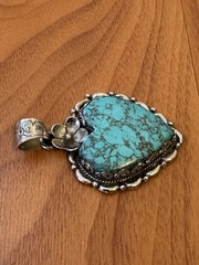 Stunning Heart Shape Howlite Turquoise Hand Carved Pendant Set In Silver 3in,29g