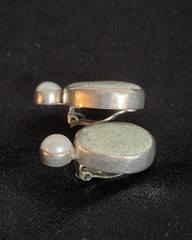 Vintage The Dreamer Earrings 925 Sterling Silver Gray Stone & Pearl Earrings