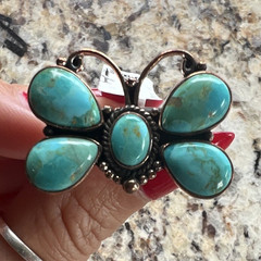 Handcrafted adjustable Butterfly Ring authentic turquoise Bezel Set