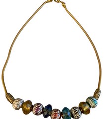 Handcrafted European style Dione beaded Gold Plated Necklace Green Red Gold Bead