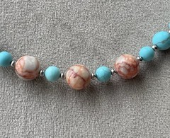 TURQUOISE BLUE Howlite Crazy Lace Coral Agate Choker Necklace 17.5” Unisex