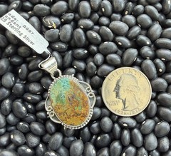 Sterling Silver Native American SW Genuine Hubei Turquoise Pendant 5mm Bale