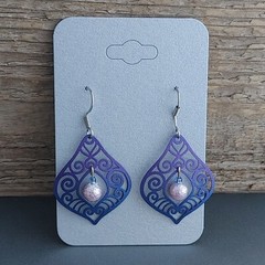 Handmade Blue Purple Filigree Earrings Swirl Dangles Beads Gift Rdy Lightweight