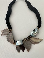 Mother of Pearl Shell Statement Beaded Necklace Leaf Irregular Nature Theme