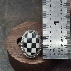 Black Onyx MOP Checkerboard Ring Adj 5-10 Sterling Silver Boho Southwestern