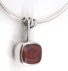 Sterling Silver Pendant Spiral Bail Slider Omega Style Chain Red Jasper Necklace