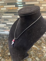 Handmade Lampwork Glass Pendant Necklace Red Crackle Bead Black Cord Artisan