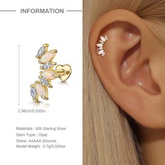 Opal Nap Earrings Helix Tragus Conch 925 Sterling Silver Flat Back Stud Earrings
