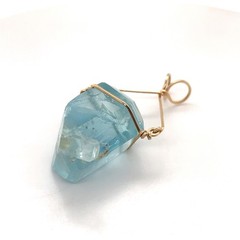 14k Yellow Gold 1-11/16” High Wire Wrapped Aquamarine Crystal Pendant, 9 Grams
