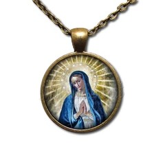 Power of Prayer Mary Religious Christians Handmade ROUND Glass Pendant Necklace