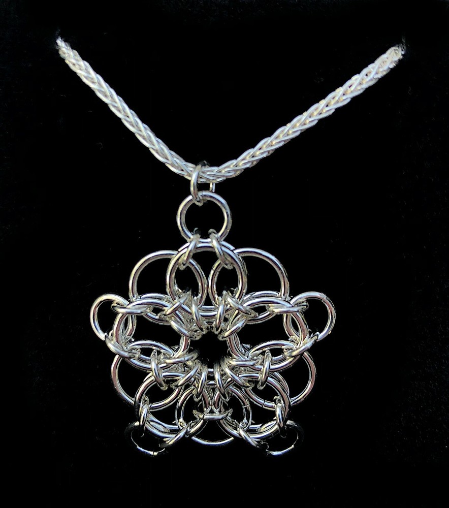 Handmade Star Pendant Argentium Sterling Silver Chainmaille Necklace