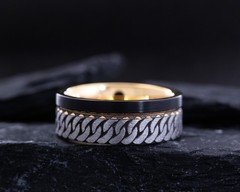 8mm Rose Gold Plated and Black Tungsten Carbide Ring with Engraved Celtic Braid