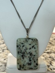 2-1/4” Sesame Jasper Gemstone Carved Rectangle Pendant on 20″ Flat Curb Chain