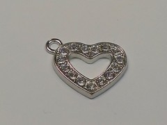 Alloy Rhinestone Heart Pendant, Platinum Color, about 19x15mm, Hole 2mm Qty 2