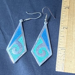 Sterling silver 925 crushed turquoise lapis inlaid earrings Mexican Southwestern