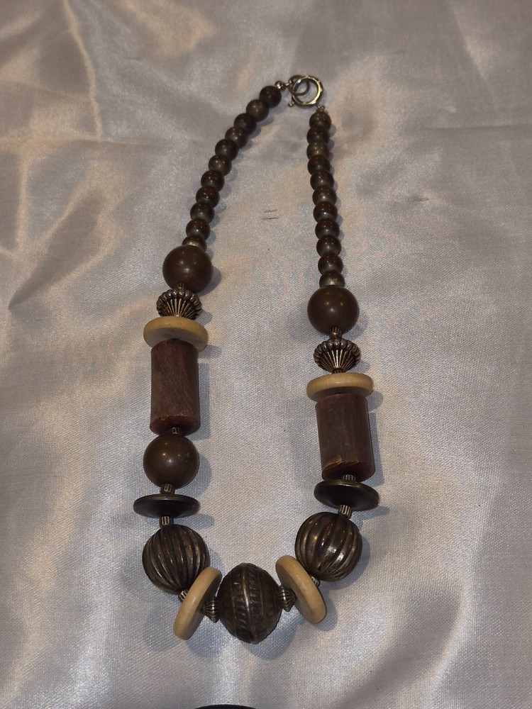 Artisan Boho Statement Necklace – Handcrafted Wood & Carved Beads, Tribal Style