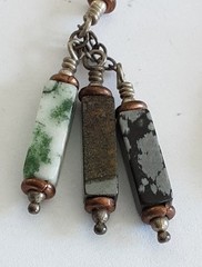 Artisan Multi Gemstone Dangle Earrings Moss Agate Obsidian Boho Silver w Box