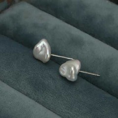 White Baroque Pearl Stud Earrings 925 silver Ear Needle Ear Cuff Gold Custom