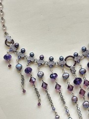 Artisan Amethyst Freshwater Pearl Crystal Bib Statement Necklace 17.5”