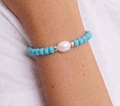 Kingman Turquoise & Baroque Pearl Bracelet | Sterling Silver