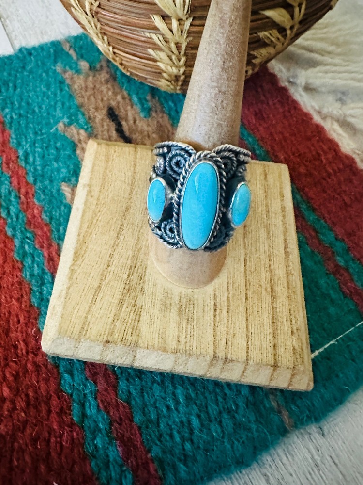 Navajo Sterling Silver and Turquoise Ring Size 9 by Hemerson Brown