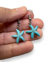 Turquoise Starfish Earrings – Handmade Howlite Turquoise Dangle Earrings – Sea
