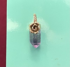 Cute Little Amethyst Geode Point With Rose Attached To Gold Colored Bail