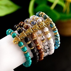Leopard White Turquoises Stone Charm Bracelets Men Wood Beads Bracelet Handmade