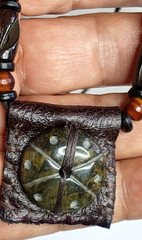 Serpentine peyote on leather hand braided, adjustable Necklace, Guatemala Jade.