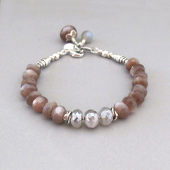 djs Sundance Chocolate & Gray Moonstone Sterling Silver Bracelet Gemstone Boho