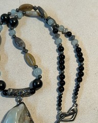 Carved Amazonite Dolphin Pendant Toggle Necklace 20”