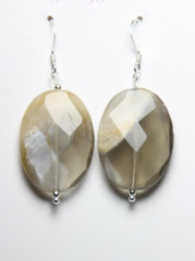 Moonstone White 18 x 25mm Faceted Oval Gemstone Sterling Silver Earrings 1 3/4″