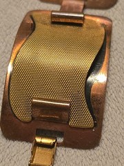 Renoir ? Clasp Bracelet 3- Copper Rectangles w/ Mesh Brass Hand Crafted 7″x 1¼»