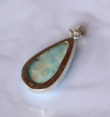 Classic Carefully Selected Sky Blue Larimar 925 Silver Teardrop Pendant 43mm