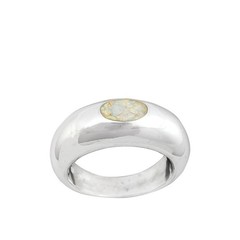 Size 6-925 Sterling Silver Large Oval Inset Band, White Opal, Handmade Oval…