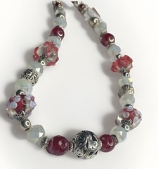 Artisan Handcrafted Art Deco Lampwork Glass Jewelry Necklace Mean Girlz #17 Pink